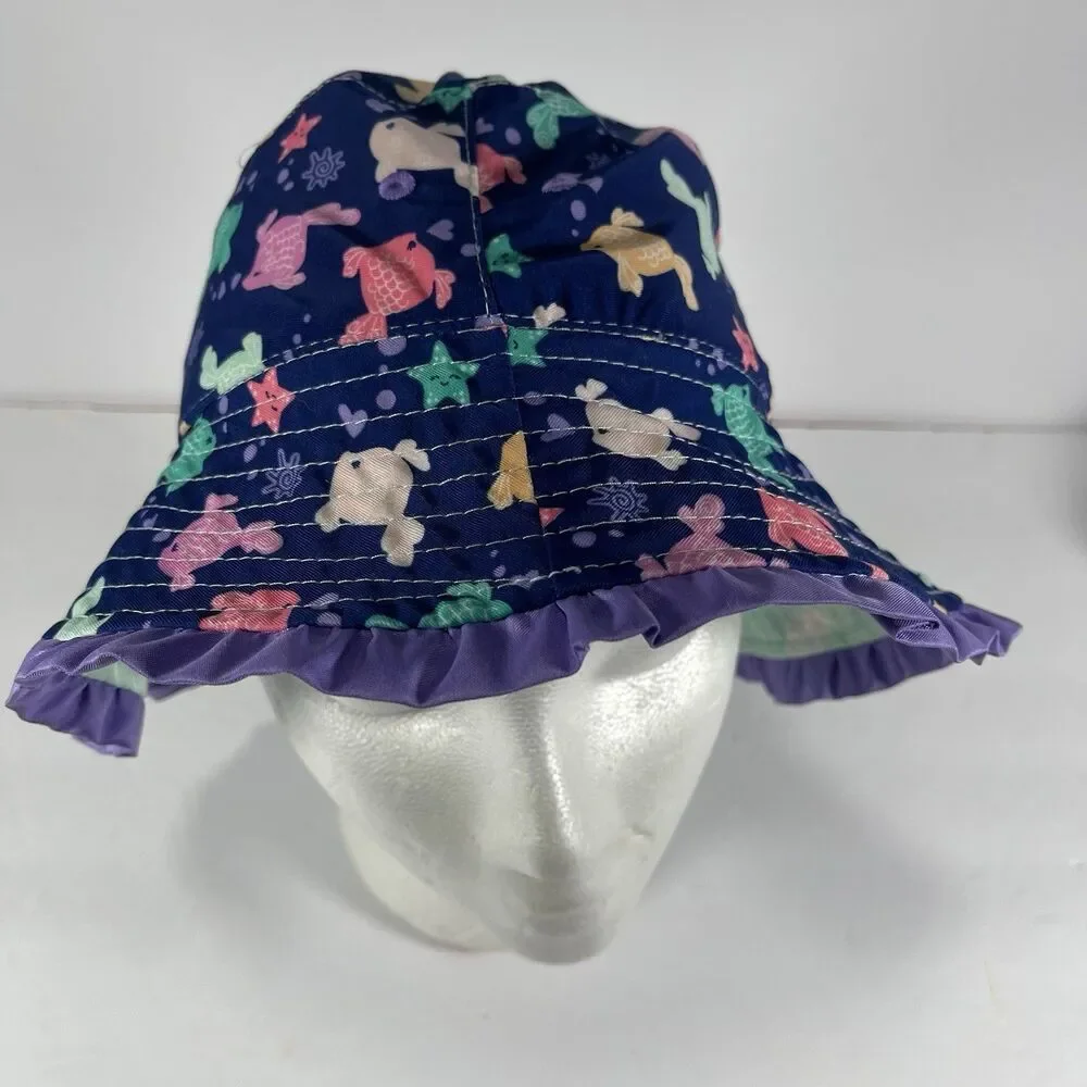 UVSkinz Reversible Toddler Sun Hat - UPF 50+ Mint Polka Dot & Fish Print Size 7